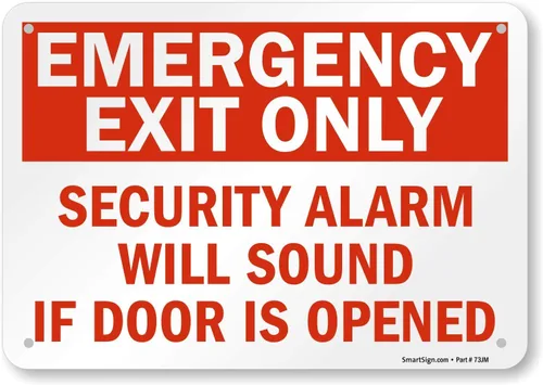 Vista 11 de SmartSign Letrero de metal con texto en inglés «Emergency Exit Only – Security Alarm Will Sound If Door Is Opened», aluminio de 63 mil