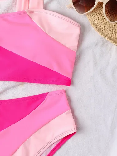 Vista 4 de Floerns Traje de baño bikini de 2 piezas con lazo y hombro para mujer