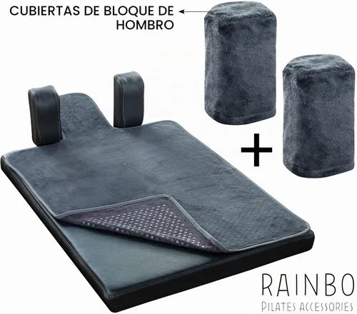 Vista 9 de Pilates Reformer - Toalla antideslizante (incluye 2 fundas de hombro para bloques) (gris oscuro)