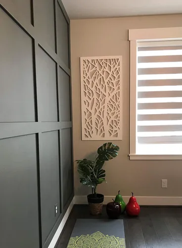 Vista 4 de VIMA Panel de pared decorativo (árboles gemelos), 48 pulgadas de largo x 24 pulgadas de ancho x 1/2 pulgadas de alto, panel de PVC de color blanco