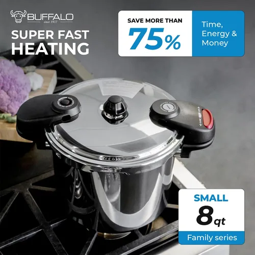 Vista 4 de Buffalo Olla a presión de acero inoxidable de 8 cuartos de galón – Olla pequeña para conservas con tapa para el hogar, uso comercial, olla a presión