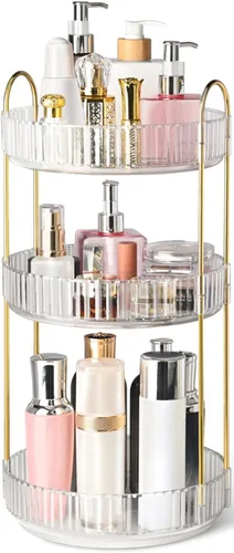 Vista 9 de Organizador de maquillaje giratorio de 360° para tocador, organizadores de perfumes de 3 niveles, organizadores de cuidado de la piel