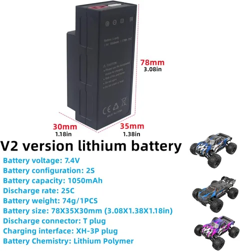 Vista 2 de sea jump 2PCS 7.4V 1050mAh 2S Li Batería para MJX H16 H16P H16E H16H H16DR H16SC H16BM 16027 14301 JC16EP RCM029 HP161 HB17 RC Speed Car competitivo