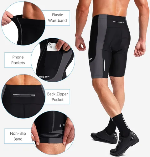 Vista 5 de Bikewa - Pantalones cortos de ciclismo para hombre, con acolchado 3D, para ciclismo de carretera o ciclismo de montaña, FPU 50+, bolsillos