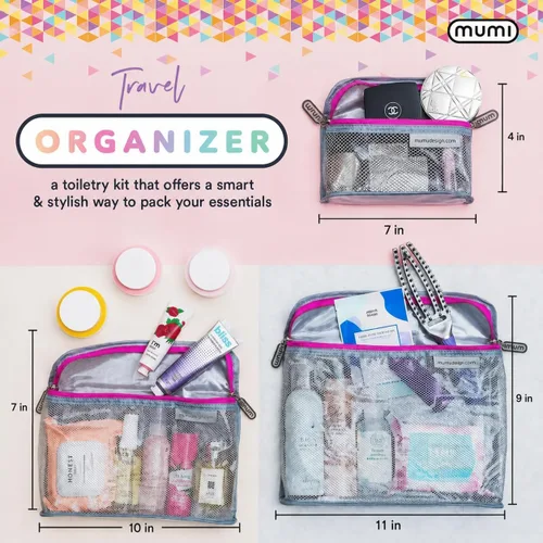 Vista 2 de MUMI Juego de 3 neceseres de viaje – Bolsas de aseo resistentes al agua para mujeres y hombres – Bolsas transparentes para artículos de tocador