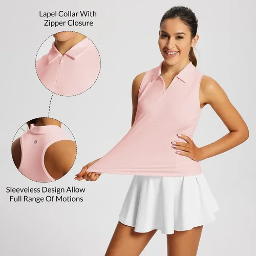 Vista 4 de BALEAF Camisetas de golf para mujer, sin mangas, polo de tenis, espalda cruzada, con cuello atlético, de secado rápido