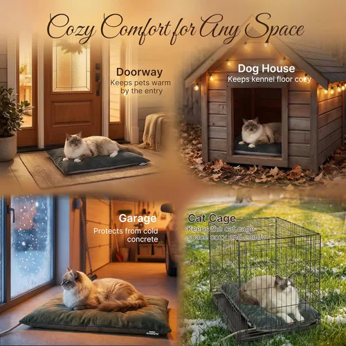 Vista 8 de Almohadilla térmica para mascotas para gatos y perros pequeños, cama climatizada impermeable con control automático de temperatura y cable