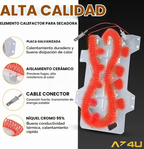 Vista 6 de Elemento calefactor de secador AZ4U reemplaza para Samsung DV209AEW/XAA