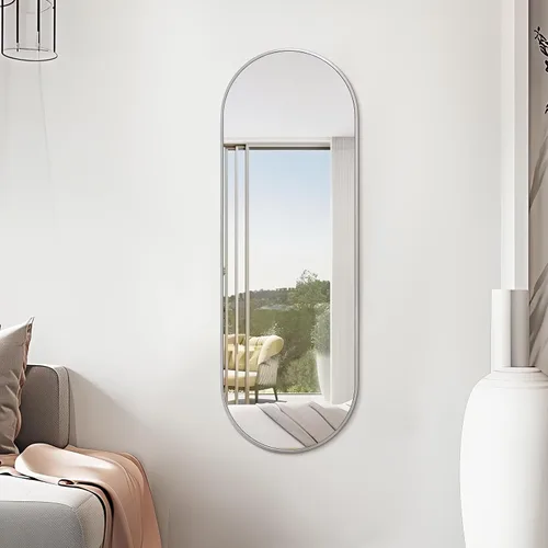 Vista 13 de Niccy - Espejo ovalado de longitud completa de 48"×16", espejo largo de pared con marco de aluminio, espejos grandes para sala de estar, espejo Negro