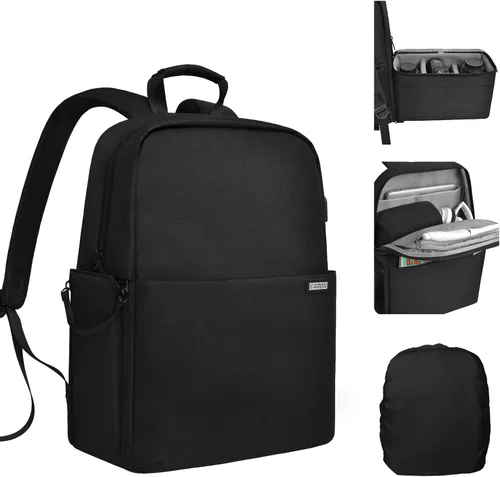 Vista 10 de CADeN Mochila Bolsa para Cámara con Compartimento para Portátil de 14", Impermeable, Estuche para Cámara DSLR/SLR sin Espejo para Viajes y 1.0 Negro