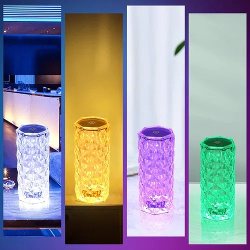Vista 5 de Lámpara de vidrio con control táctil rosa - Lámpara de mesa LED regulable de 16 colores, lámpara de mesa pequeña operada por batería para recámara