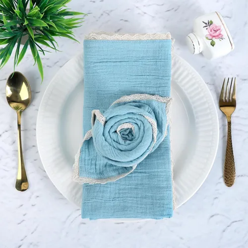 Vista 54 de FINGERCRAFT Servilletas de tela de lino y algodón de 12 unidades con esquinas ingletadas y elegante encaje para uso diario; las servilletas están