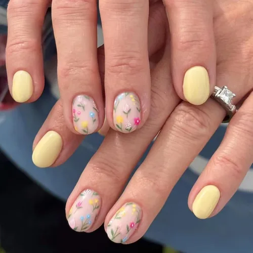 Vista 15 de MISUD Uñas Postizas Cortas Cuadradas - Uñas con Pegamento de Verano Colorido, Diseño de Arcoíris de Cocodrilo Acrílicas 24 piezas