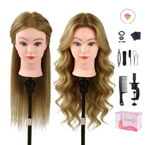 Vista 18 de Mannequin Head with 100% Human Hair,TopDirect 16"Real Hair Cosmetology Mannequin Manikin Head Hair Styling Hairdressing Practice Training Doll Head