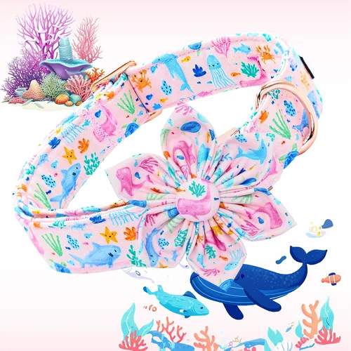 Vista 22 de Collar de perro Lionheart Glory, collar de perro rosa con flor, lindo collar para mascotas con patrón floral ajustable para perros pequeños Rosado