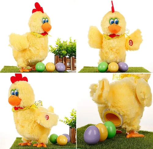 Vista 6 de Muñeca de juguete de animal de pollo de Pascua que pone huevo eléctrico loco juguete de pollo de felpa con música sonora
