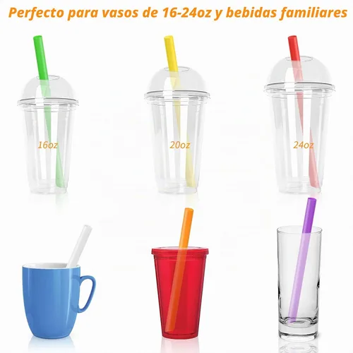 Vista 3 de 100 popotes Boba para batido de varios colores, de plástico, desechables, de boca ancha, grandes, envueltas individualmente