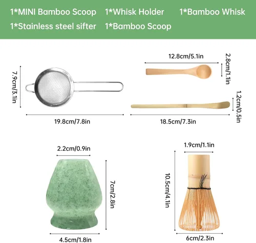 Vista 9 de Juego de batidor de matcha verde, 5 piezas, batidor y tazón de matcha (Chawan) con cuchara de matcha y tamizador, kit de matcha para ceremonia