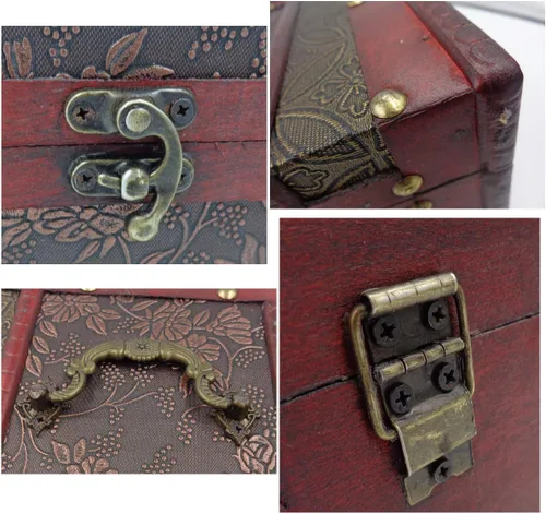Vista 7 de ISOTO Joyero de madera retro vintage, caja de almacenamiento organizadora, caja de almacenamiento con espejo para novias y mujeres, para el día