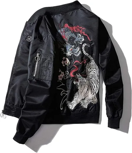 Vista 3 de XYXIONGMAO Ropa de hip hop de dragón japonés para hombre, chaqueta de bombardero de gran tamaño, rompevientos callejeros voladores