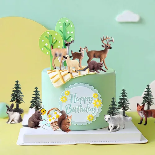 Vista 3 de 20 figuras de plástico de animales del bosque, figuras realistas de criaturas del bosque, juguetes en miniatura, kit de árbol de animales, juguetes