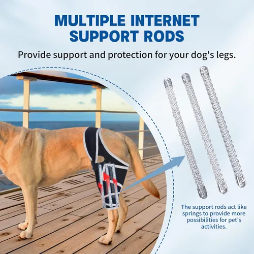 Vista 6 de Rodillera para perro para pierna trasera desgarrada, rodillera universal para perro para cuatro patas, alivia lesiones de ligamentos, soporte