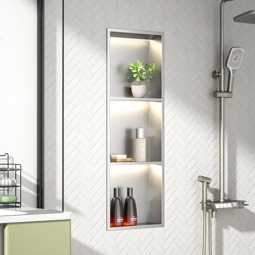 Vista 6 de Acero inoxidable cepillado 36" X 12" Niche de ducha Led Ningún