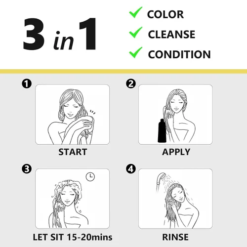 Vista 5 de KAISASA - Champú de tinte para cabello negro, 3 en 1, para cabello gris, mujeres y hombres