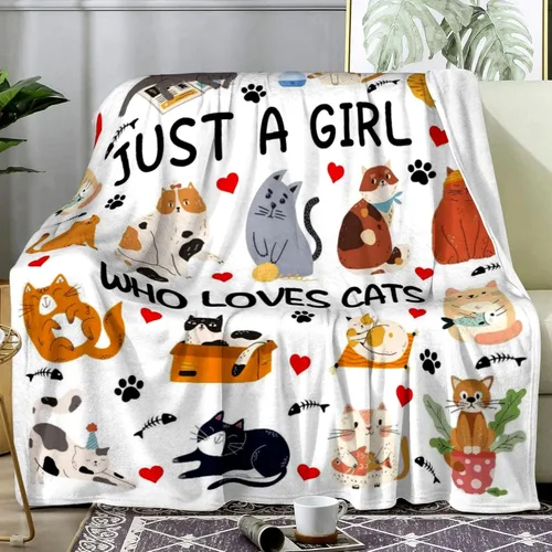 Vista 2 de Manta de gato de regalo para mujeres y niñas, amantes de los gatos, manta suave y ligera para viajes, camping, sofá, sala de estar, 60 x 50 pulgadas
