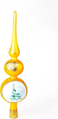 Vista 2 de Adorno para la Copa del Árbol de Navidad Spitz de Vidrio Soplado, Adornos Dorados/Plateados Decorados a Mano (13 Pulgadas / 33cm, Dorado)