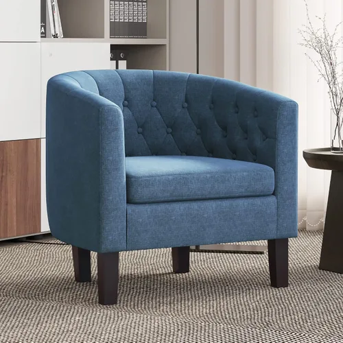 Vista 9 de BELLEZE Sillas de acento negras para sala de estar, elegante silla de brazo tapizada con respaldo capitoné en forma de barril, silla de club