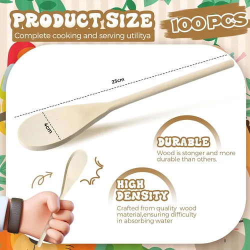 Vista 2 de Maxcheck Paquete de 100 cucharas de madera de 10 pulgadas para manualidades, cuchara de cocina de madera a granel, cucharas de servir de mango largo