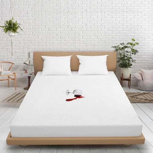 Vista 3 de Protector de colchón Split Queen para camas ajustables estilo sábana bajera dividida, 100% algodón de rizo impermeable, 12 pulgadas de profundidad