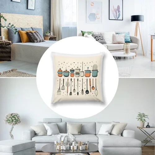 Vista 5 de Lindas fundas de almohada de terciopelo con estampado de olla y utensilios de cocina, 12 x 12 pulgadas, protector de almohada para el hogar, patio
