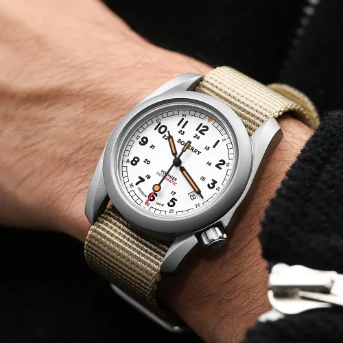 Vista 7 de BODERRY Reloj para hombre de titanio automático de campo de 1.575 pulgadas (1.575 in), reloj militar con función de fecha, 328.1 ft resistente al