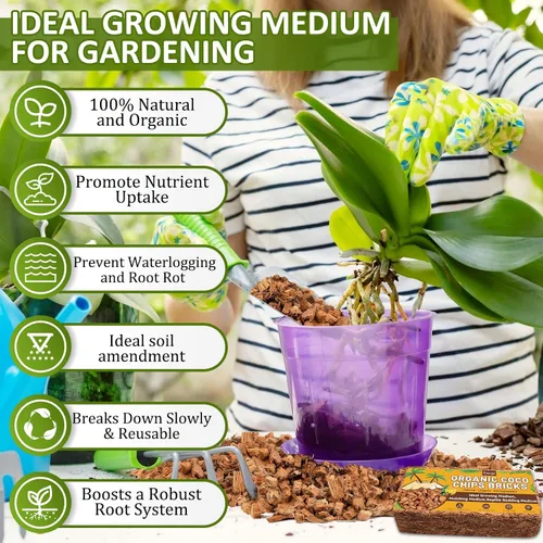 Vista 3 de Legigo Chips de fibra de coco de 1.1 libras para plantas - Ladrillo de chips de coco 100% orgánico, mezcla para macetas con bajo equilibrio EC y PH