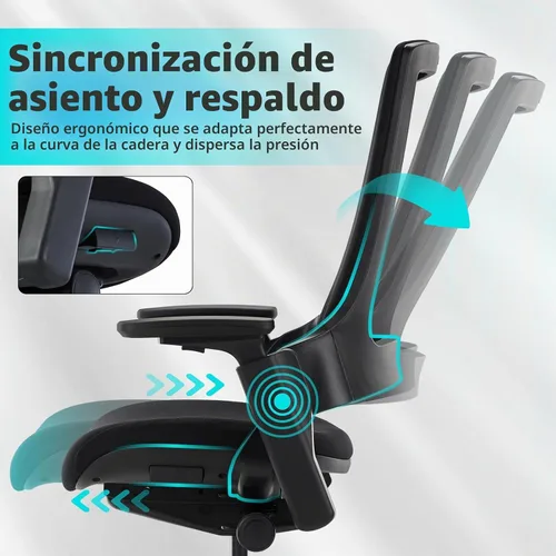Vista 4 de CLATINA - Silla ejecutiva ergonómica giratoria, con reposabrazos 3D de altura ajustable y respaldo lumbar, tapizada, ideal para hacer trabajos