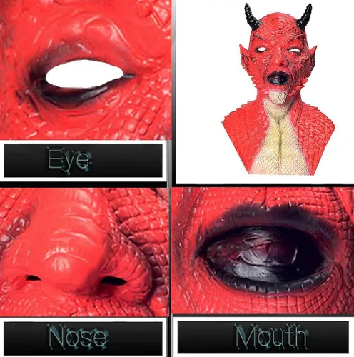 Vista 5 de Máscara de demonio Diablo Máscara de látex para la cabeza, máscara de terror, fantasma, diablo, fiesta de baile, bioquímica, alienígena zombi