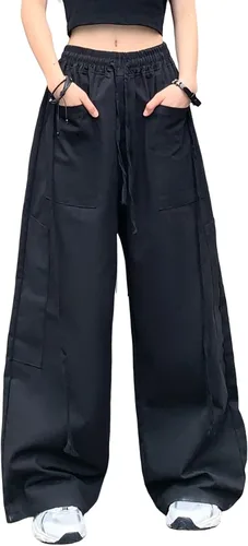 Vista 6 de Hewlshawn Pantalones de mujer holgados góticos de pierna ancha estilo cargo casual Y2k Harajuku Streetwear sueltos punk
