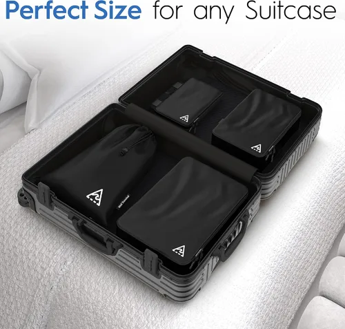 Vista 7 de Cubos y bolsas de embalaje de compresión de lujo de 4 piezas para viajes, maximiza el espacio en el equipaje con diseño HybridMax de doble