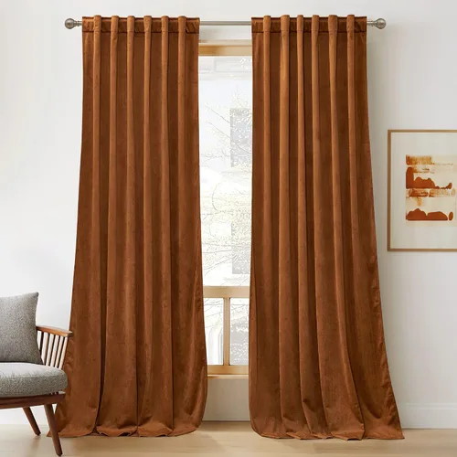 Vista 43 de RYB HOME Cortinas 100% opacas de terciopelo blanco para dormitorio, pestaña trasera y bolsillo para barra, aislamiento térmico, cortinas