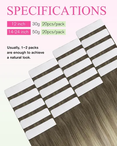 Vista 152 de YoungSee Extensiones de Cabello Humano con Cinta Balayage Extensiones de Cabello con Cinta Marrón Oscuro Extensiones de Cabello con Cinta Ombre