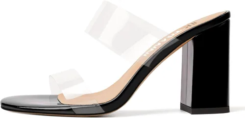 Vista 2 de JUSTDANNI Sandalias de tacón alto para mujer, con puntera redonda, de 3.3 pulgadas