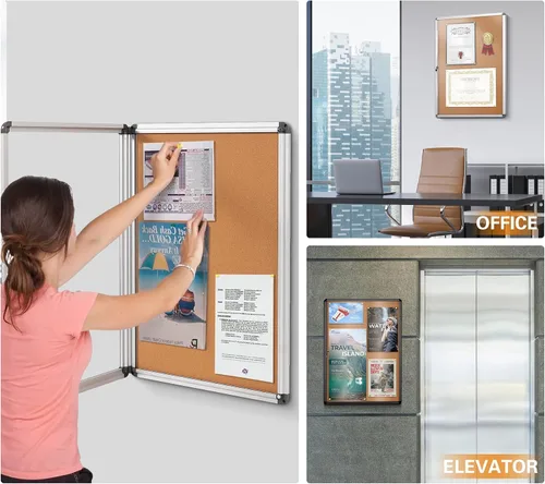Vista 9 de Swansea - Tablero de anuncios de corcho con cierre Tamperproof, Shatter Resistant, Wall-mounted, Black Aluminum Frame, Display Board for Office