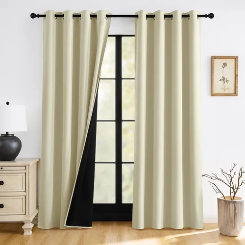 Vista 27 de RYB HOME Cortinas 100% opacas de 63 pulgadas de largo, cortinas de ventana de eficiencia energética y reducción de ruido para dormitorio, sala