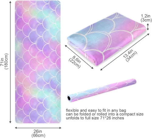 Vista 7 de Rainbow Galaxy Mermaid Scales Toalla de yoga antideslizante gruesa para niños, respetuosa con el medio ambiente, de goma, plegable, esterilla