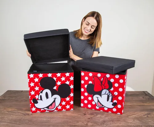 Vista 4 de Disney Mickey & Minnie - Organizador de cubos de almacenamiento de 15 pulgadas con tapas, juego de 2 Contenedor de cesta de tela, organizador