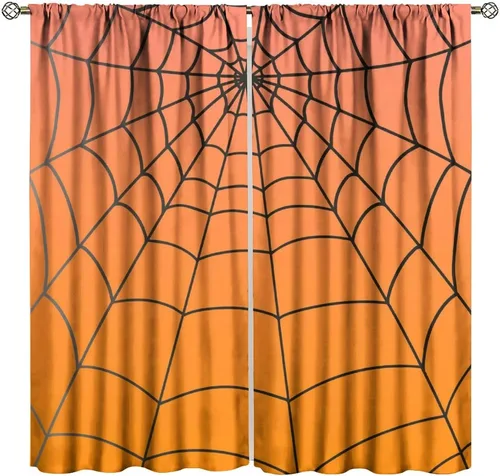 Vista 44 de Cortinas opacas de tela de araña aterradora para niños, tela de araña en blanco y negro, fondo rojo, dormitorio de niños, guardería, decoración