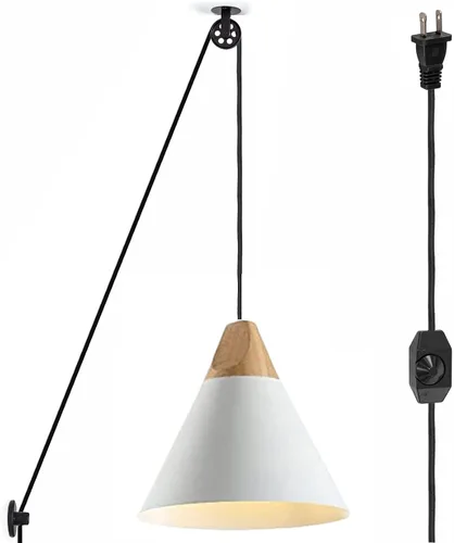Vista 19 de Kiven Lámpara colgante de polea enchufable, luz colgante ajustable con cable de interruptor de atenuación de 15 pies, pantalla de aluminio macarón