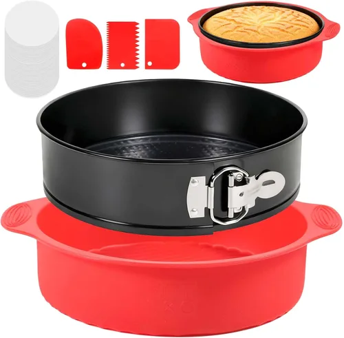 Vista 9 de MASSUGAR Springform - Paquete de 4 moldes para pasteles pequeños de 4 pulgadas con 50 forros de papel pergamino, sartén antiadherente a prueba